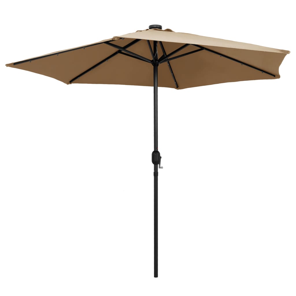 Parasol avec lumières LED et mât en aluminium 270 cm taupe