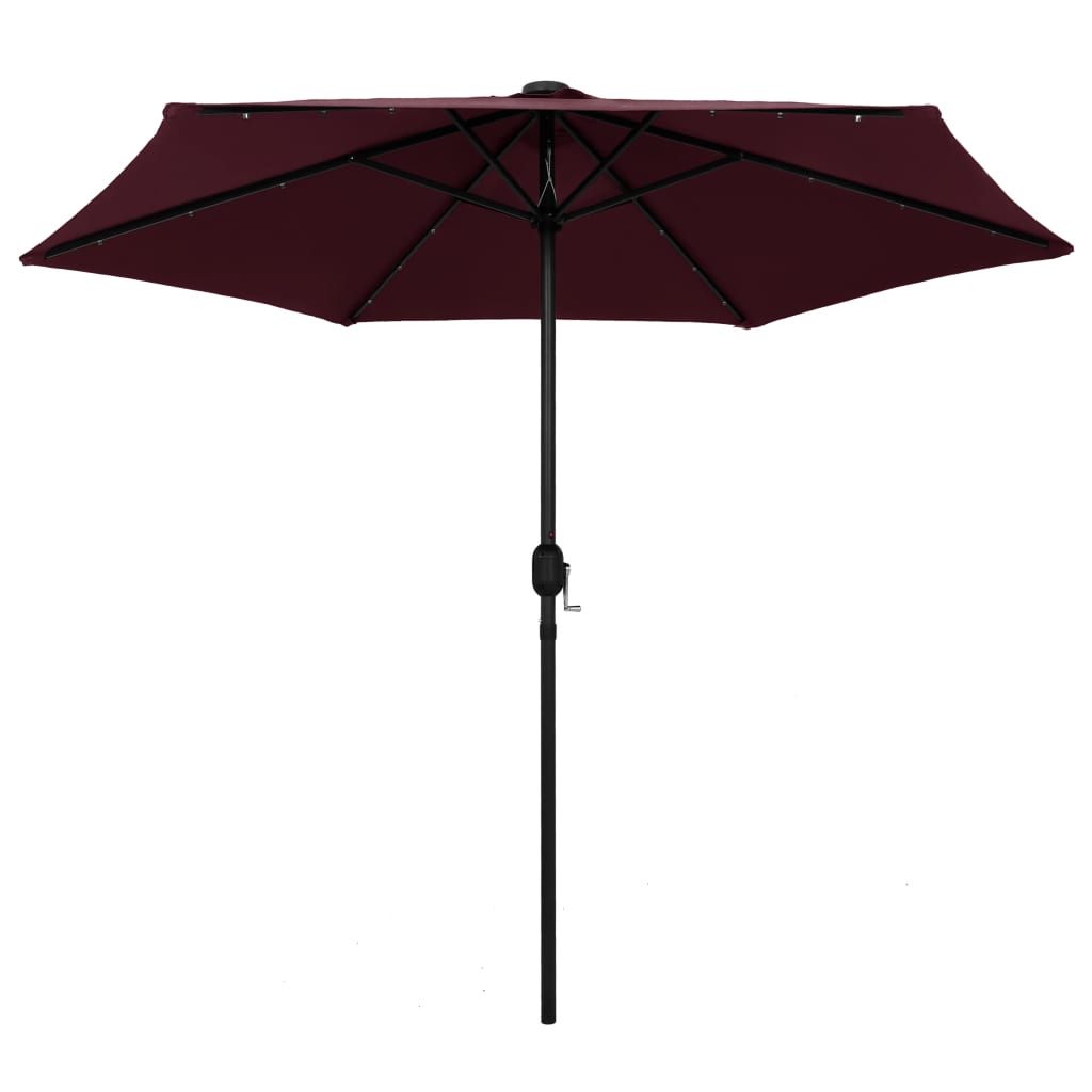 Parasol avec lumières LED mât aluminium 270 cm Rouge Bordeaux