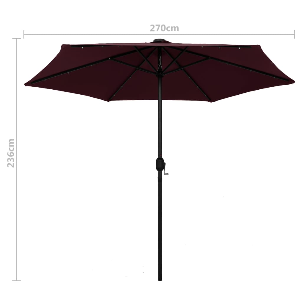 Parasol avec lumières LED mât aluminium 270 cm Rouge Bordeaux