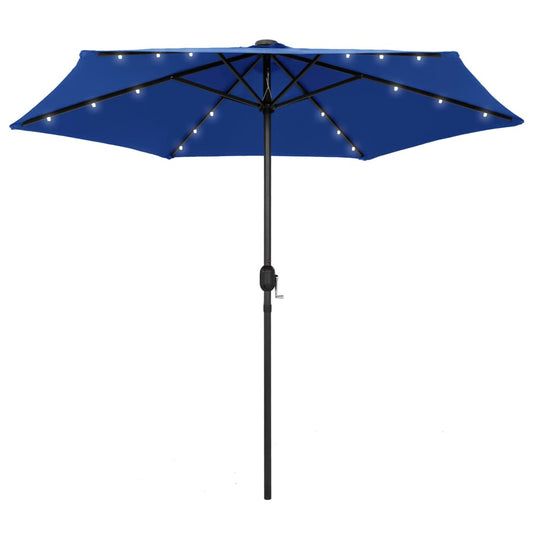 Parasol avec lumières LED et mât en aluminium 270 cm bleu azur