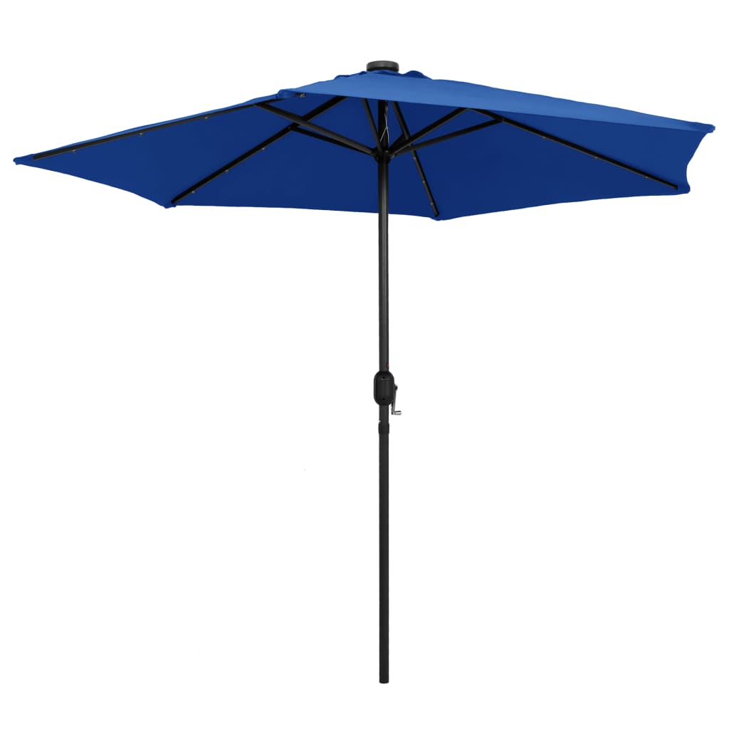 Parasol avec lumières LED et mât en aluminium 270 cm bleu azur