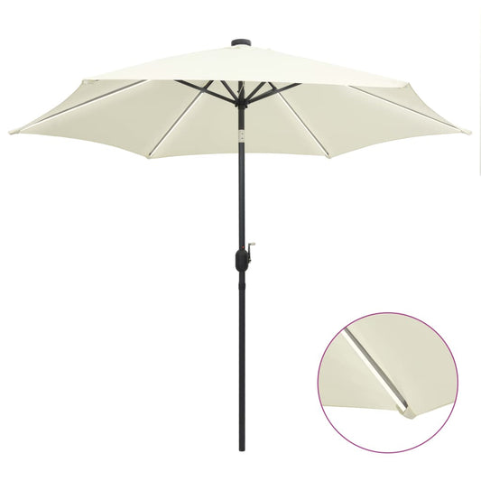 Parasol avec éclairage LED et mât en aluminium 300 cm blanc sable