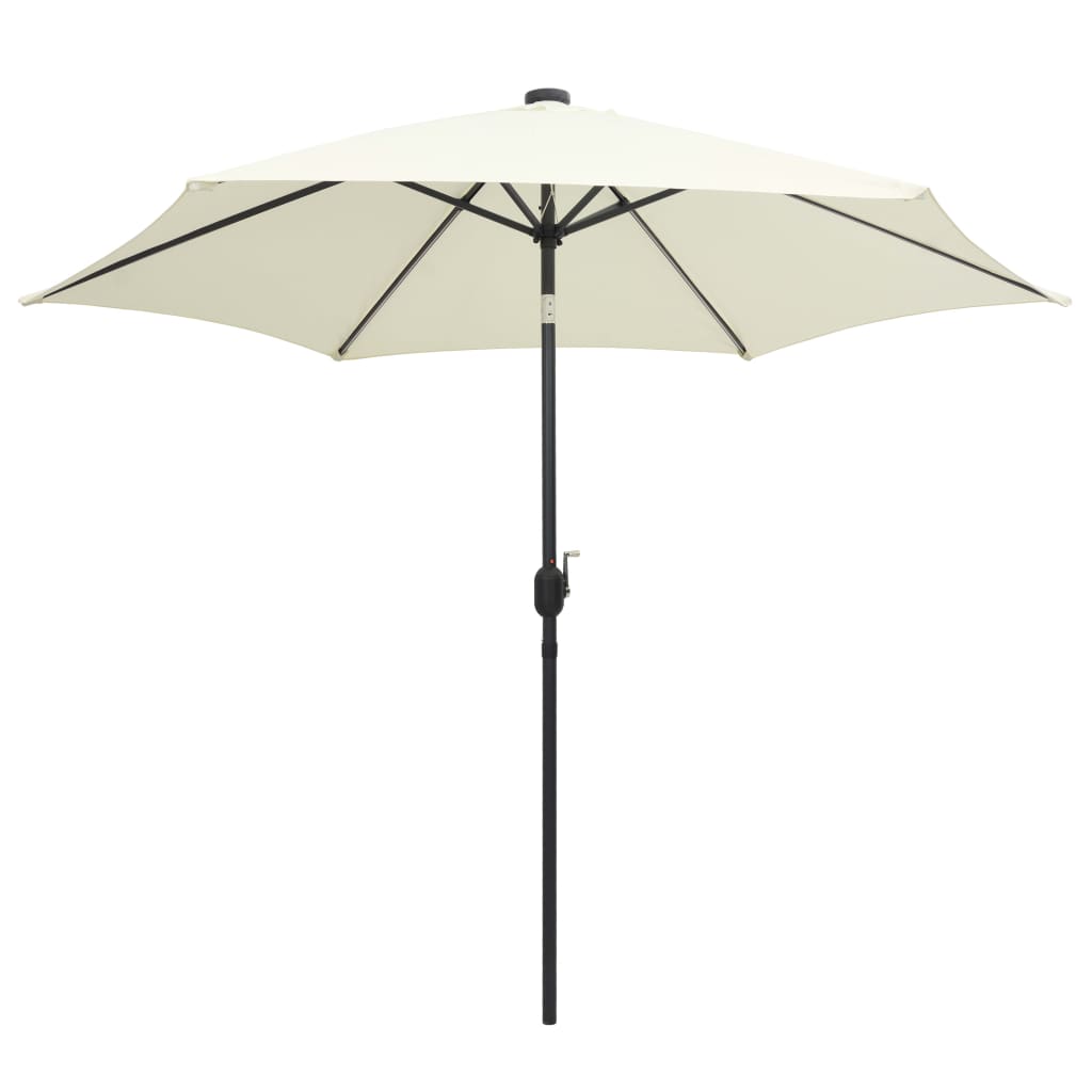 Parasol avec éclairage LED et mât en aluminium 300 cm blanc sable