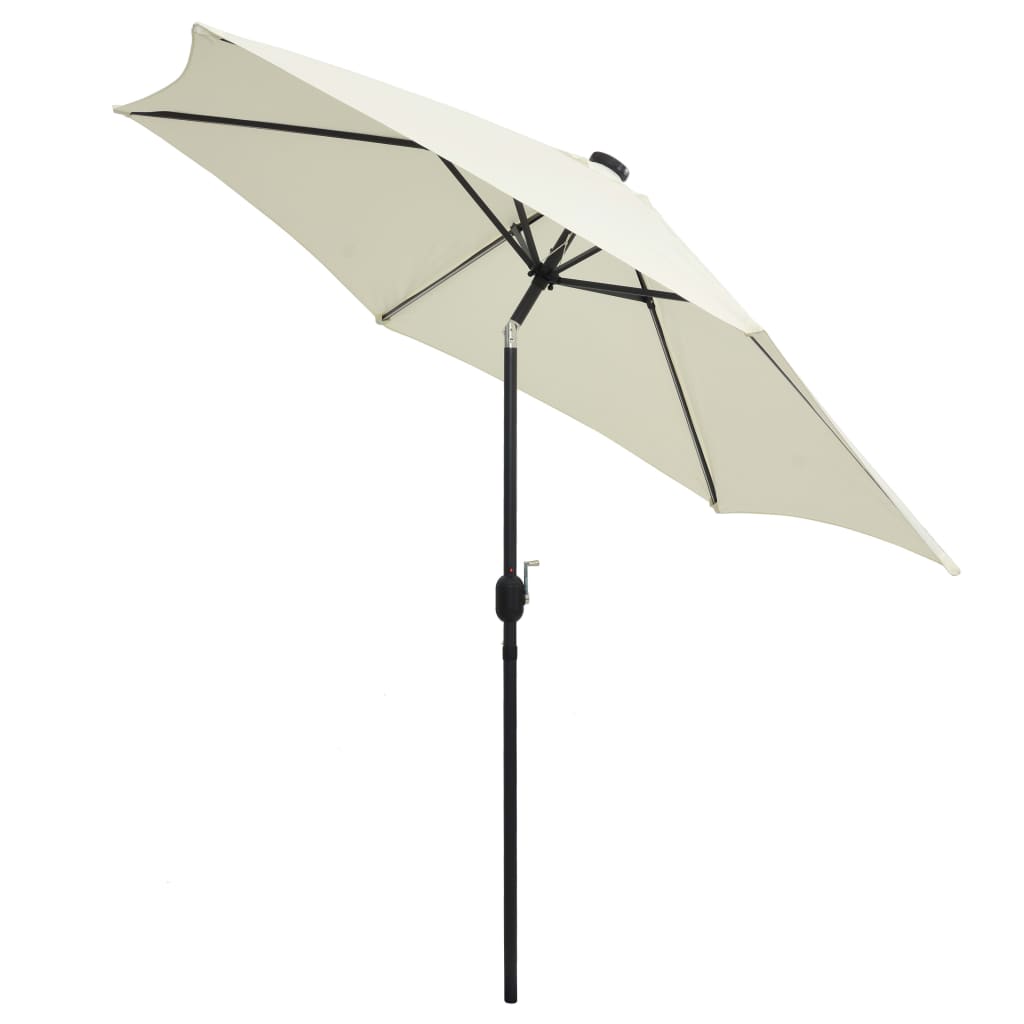 Parasol avec éclairage LED et mât en aluminium 300 cm blanc sable