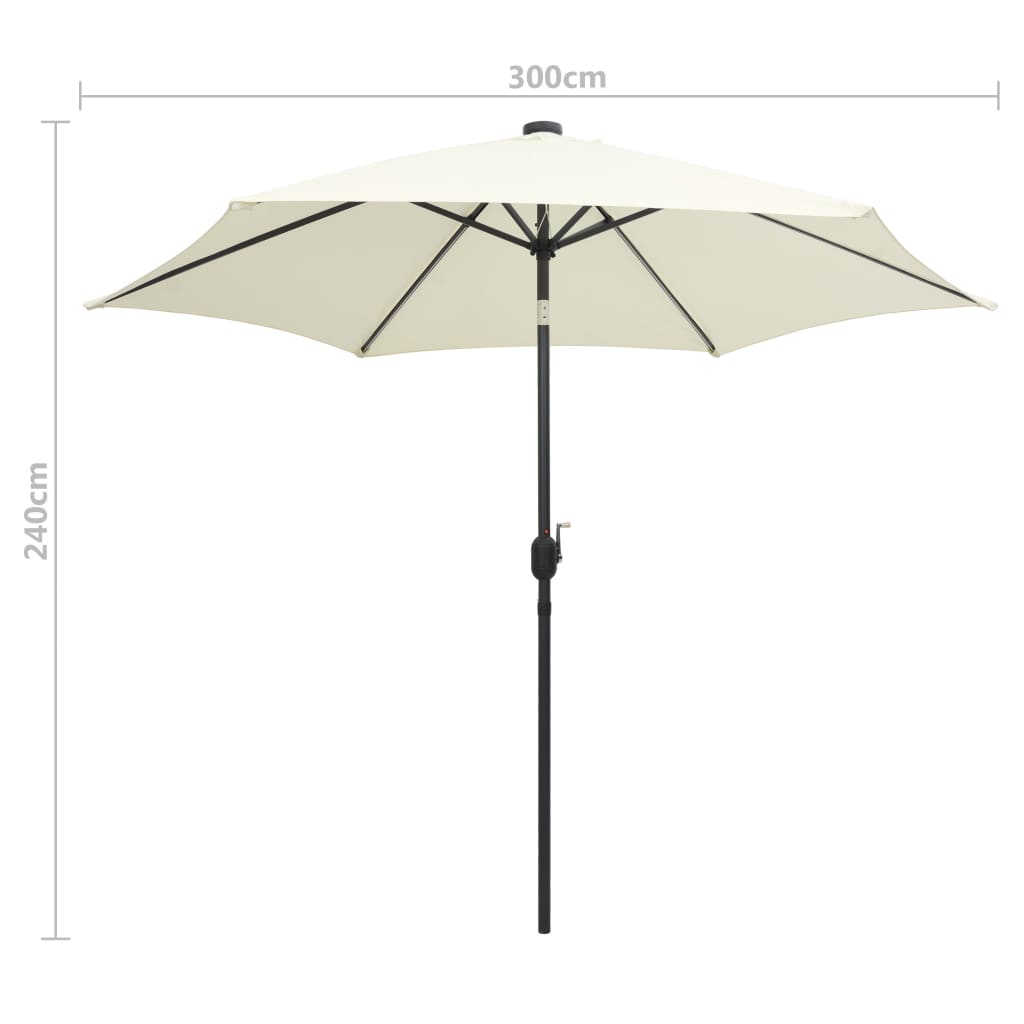 Parasol avec éclairage LED et mât en aluminium 300 cm blanc sable