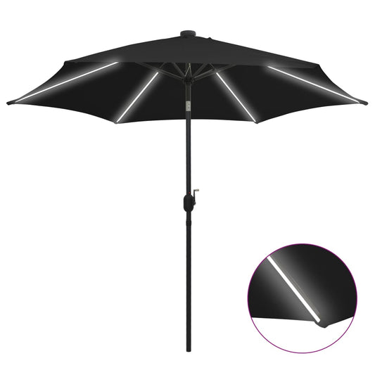 Sonnenschirm mit LED-Beleuchtung und Alu-Mast 300 cm Schwarz