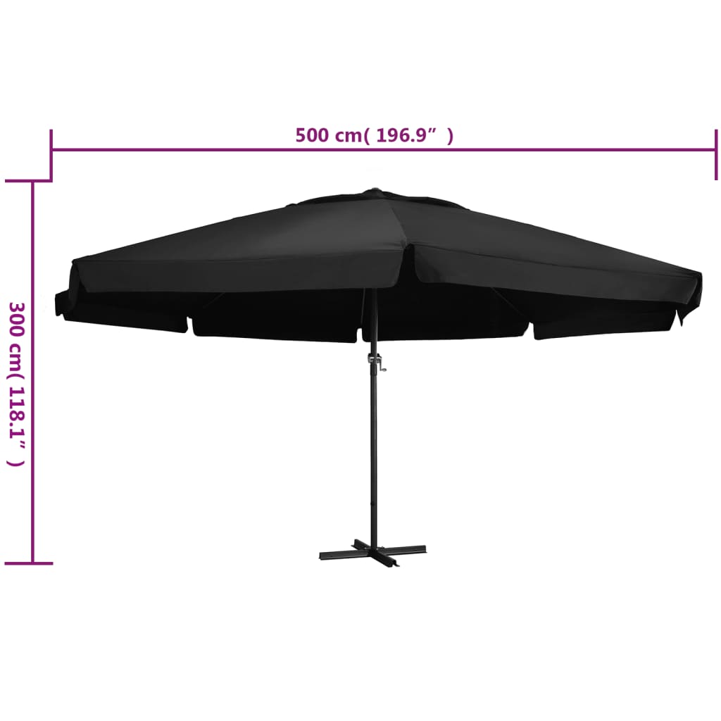 Parasol avec mât en aluminium 500 cm noir