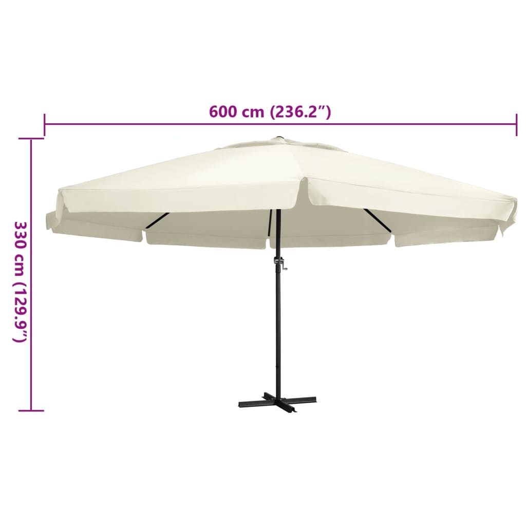 Parasol avec mât en aluminium 600 cm blanc sable