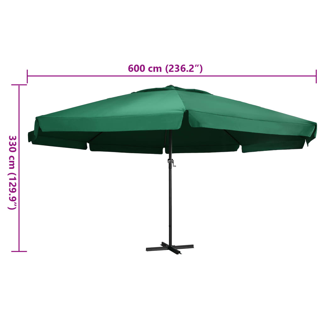 Parasol with aluminum pole 600 cm green