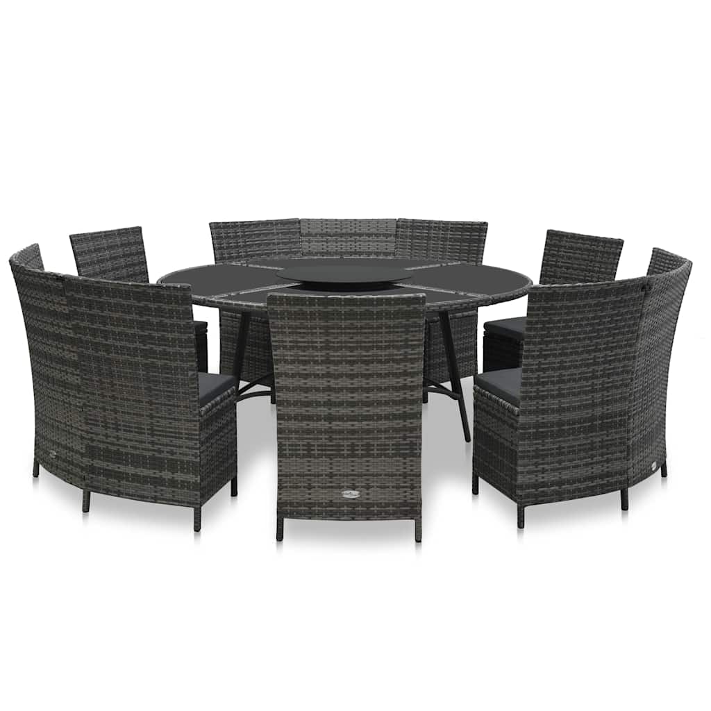 7-tlg. Garten-Essgruppe mit Auflagen Poly Rattan Grau