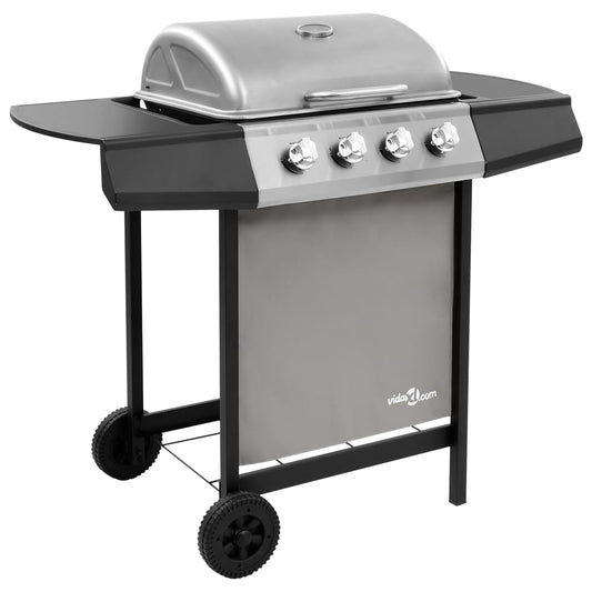 Grill à gaz à 4 flammes noir et argent