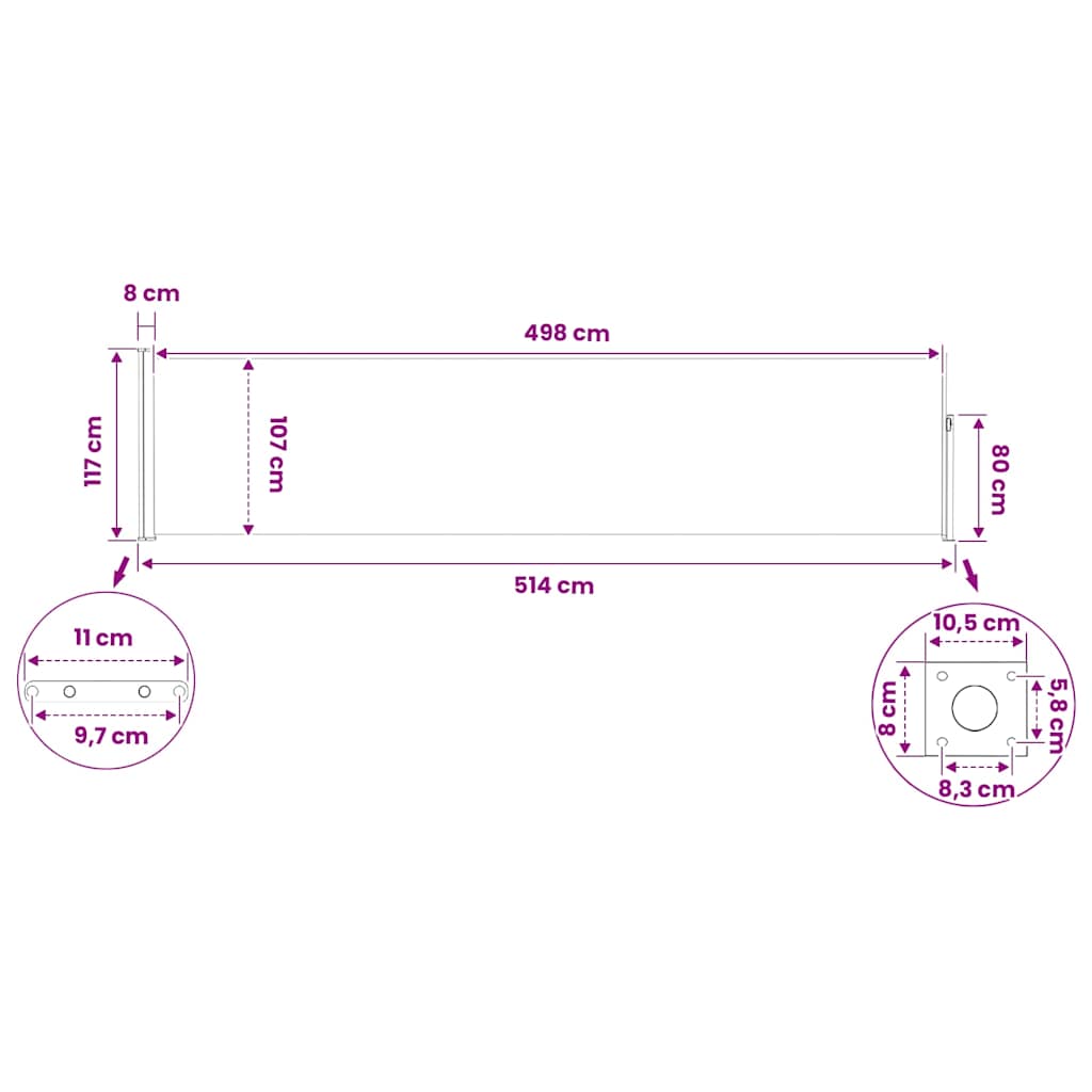 Ausziehbare Seitenmarkise 117×514 cm Grau