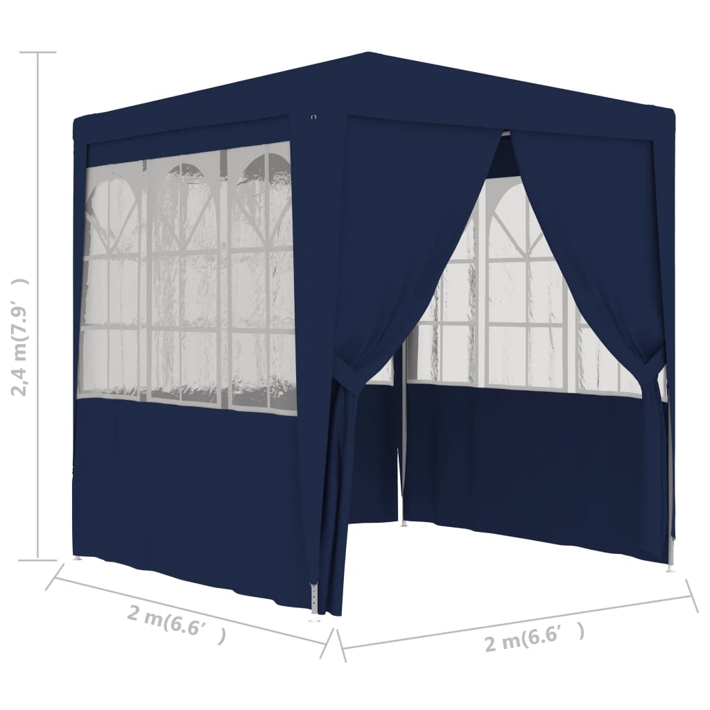 Tente de fête professionnelle avec parois latérales 2×2m bleu 90 g/m²