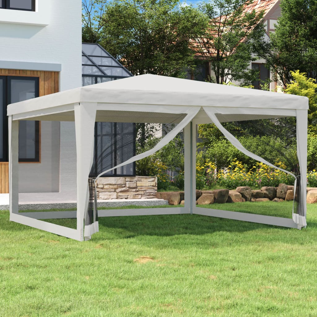 Tente de réception avec 4 parois latérales en filet 4 x 4 m blanche