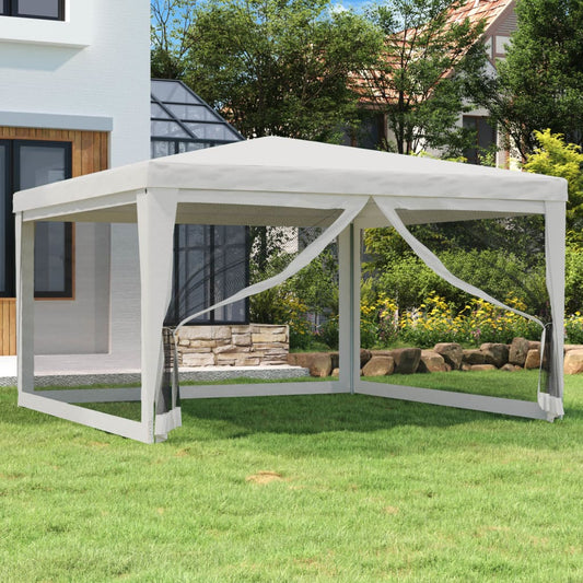 Tente de réception avec 4 parois latérales en filet 4 x 4 m blanche