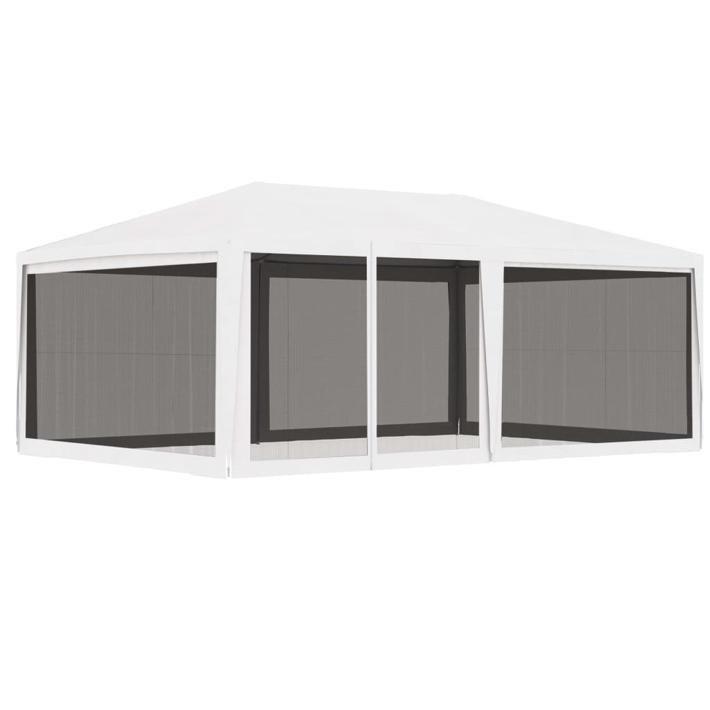 Tente de réception avec 4 parois latérales en filet 4 x 6 m blanc