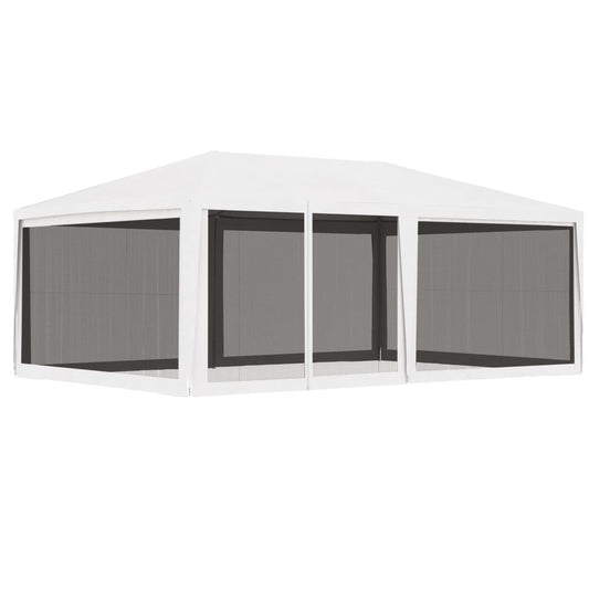 Tente de réception avec 4 parois latérales en filet 4 x 6 m blanc