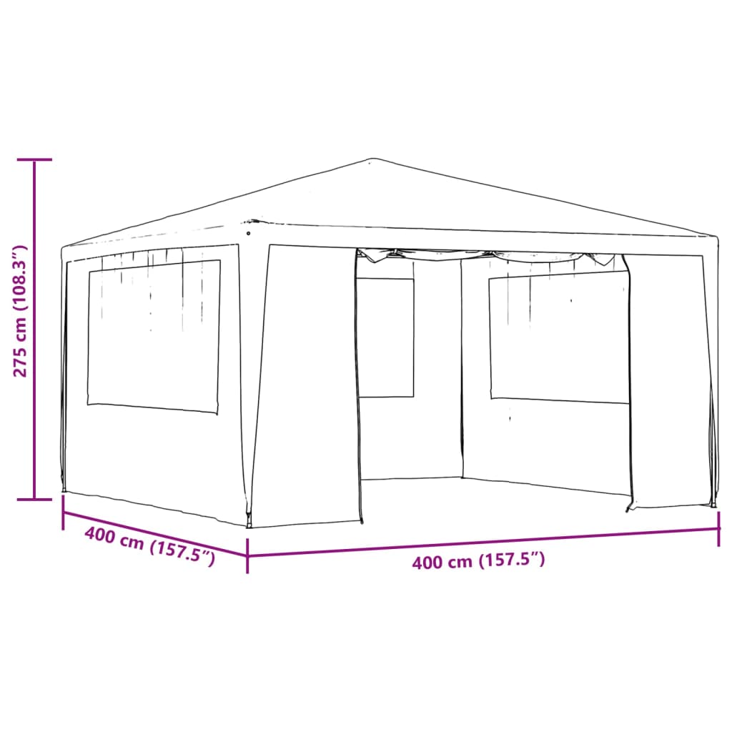 Tente de réception professionnelle avec parois latérales 4×4 m blanc 90 g/m²