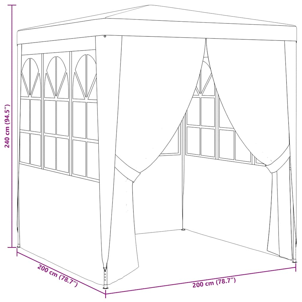 Professional party tent with side walls 2×2m green 90 g/m²