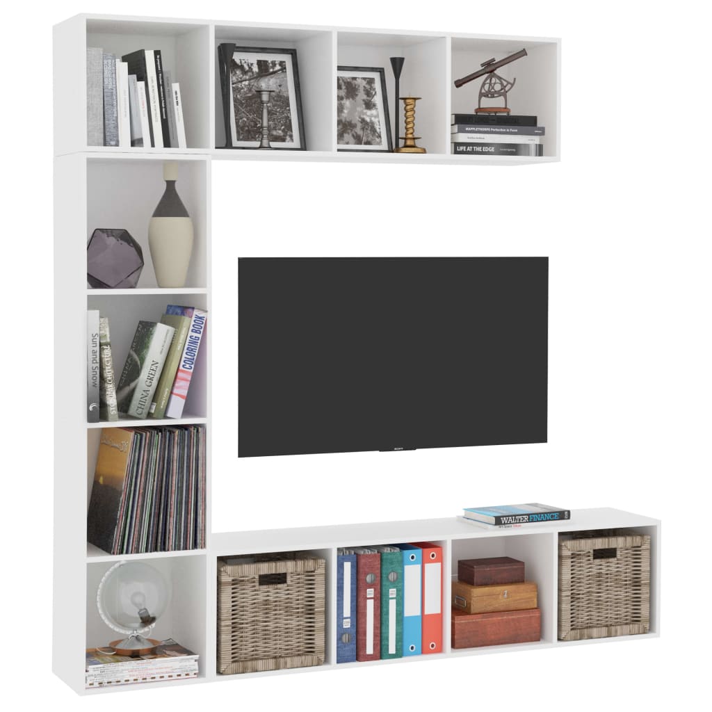 Ensemble de 3 meubles bibliothèque/TV blanc 180×30×180 cm