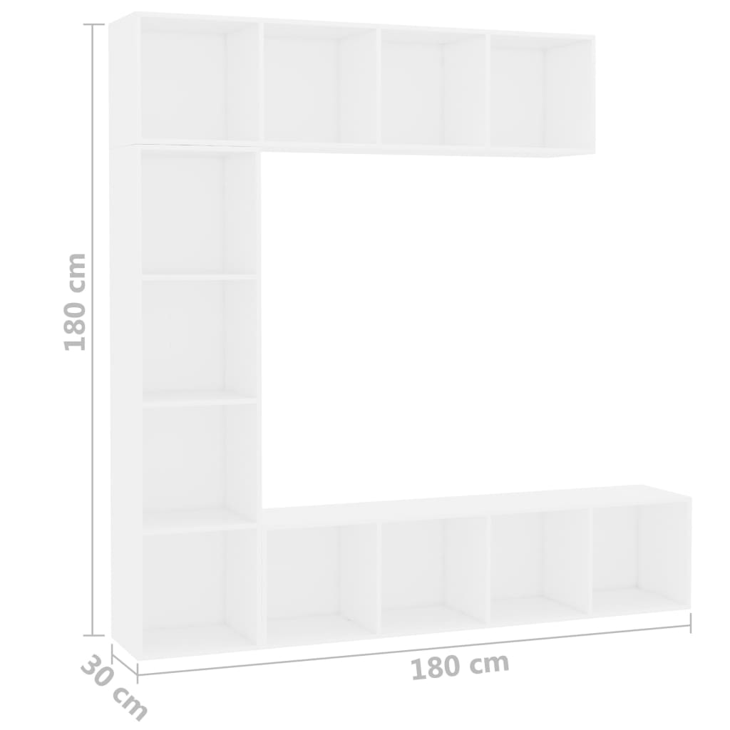 Ensemble de 3 meubles bibliothèque/TV blanc 180×30×180 cm