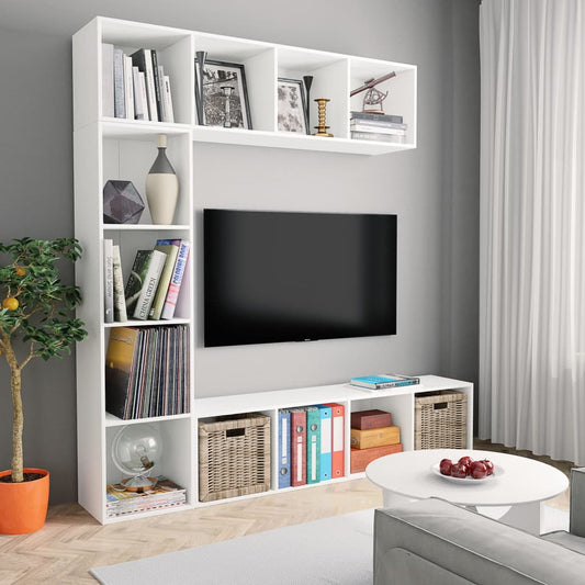 Ensemble de 3 meubles bibliothèque/TV blanc 180×30×180 cm