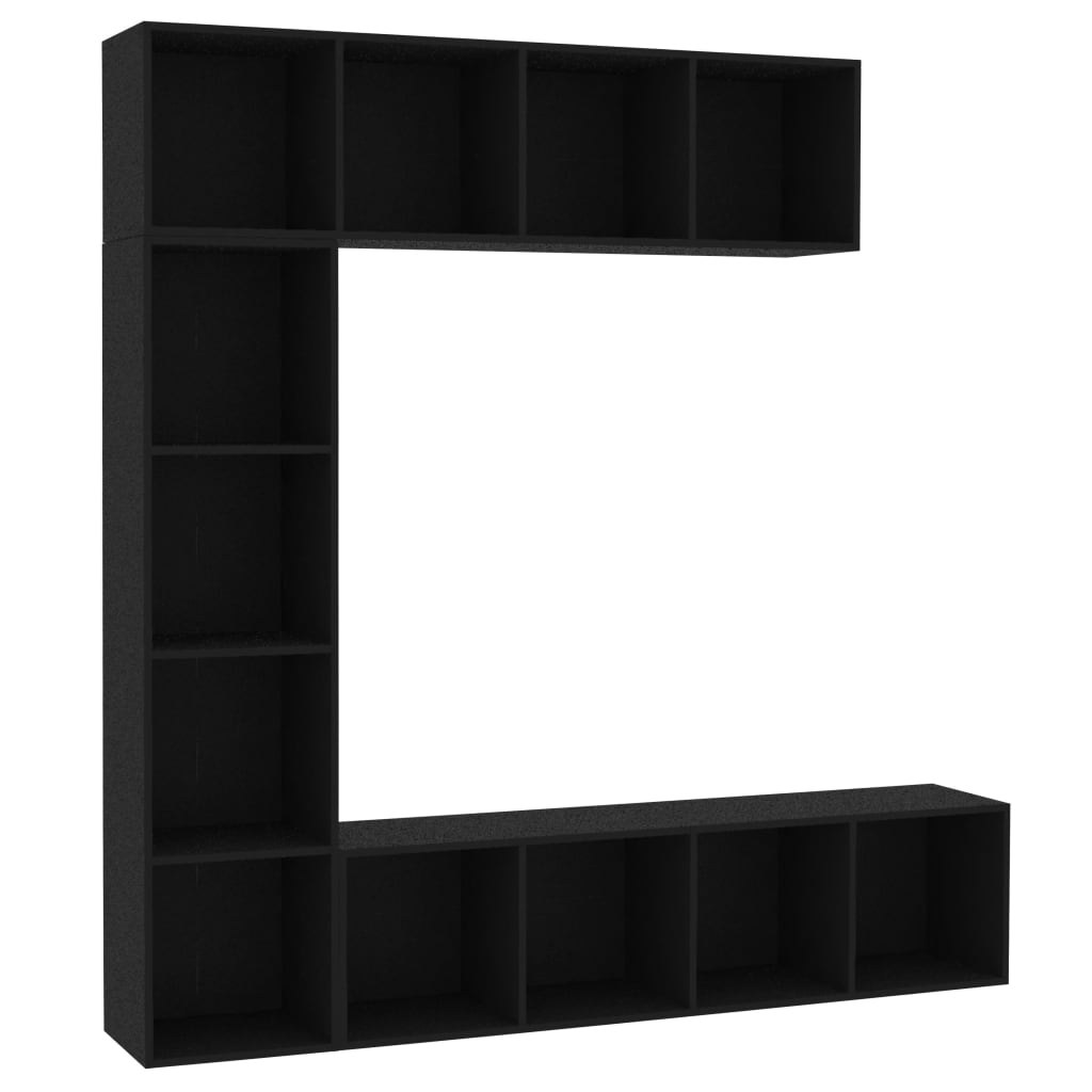 Ensemble bibliothèque/meuble TV 3 pièces, noir, 180 x 30 x 180 cm