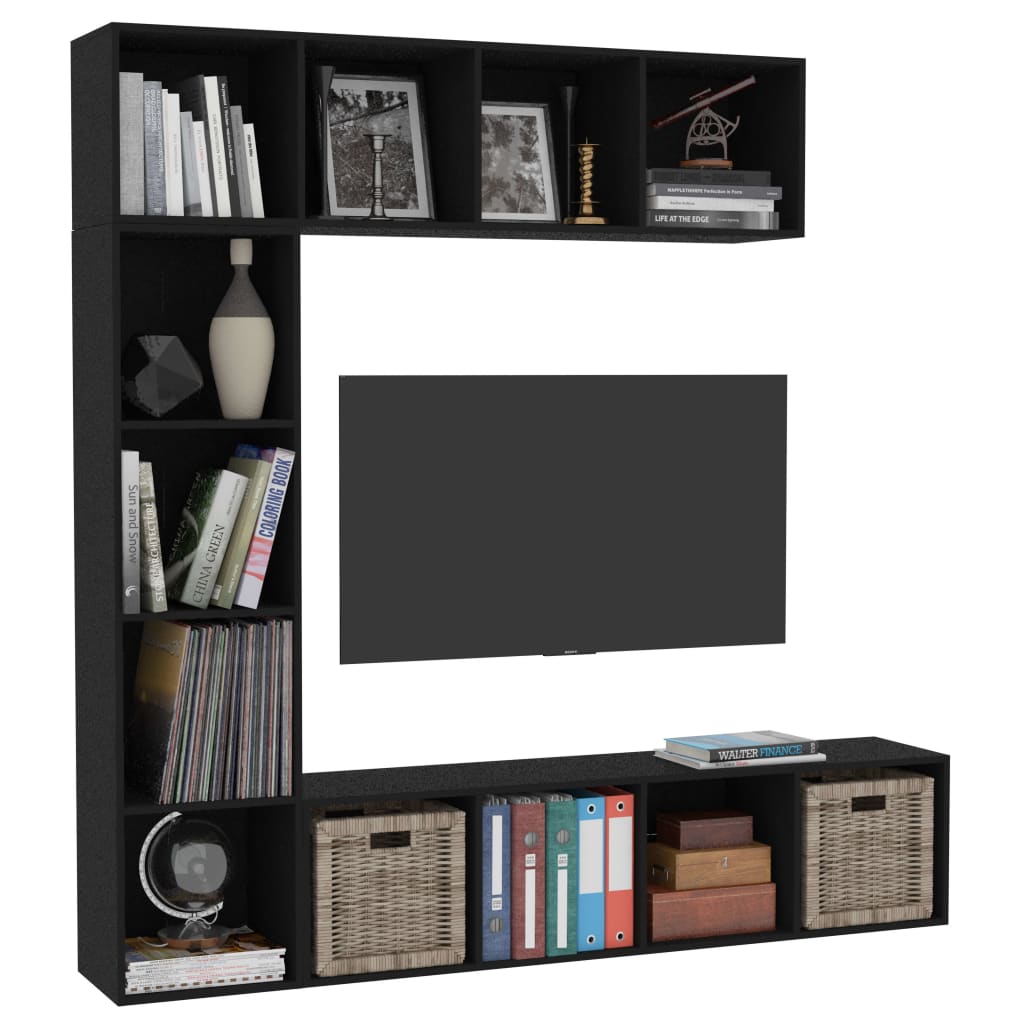 Ensemble bibliothèque/meuble TV 3 pièces, noir, 180 x 30 x 180 cm