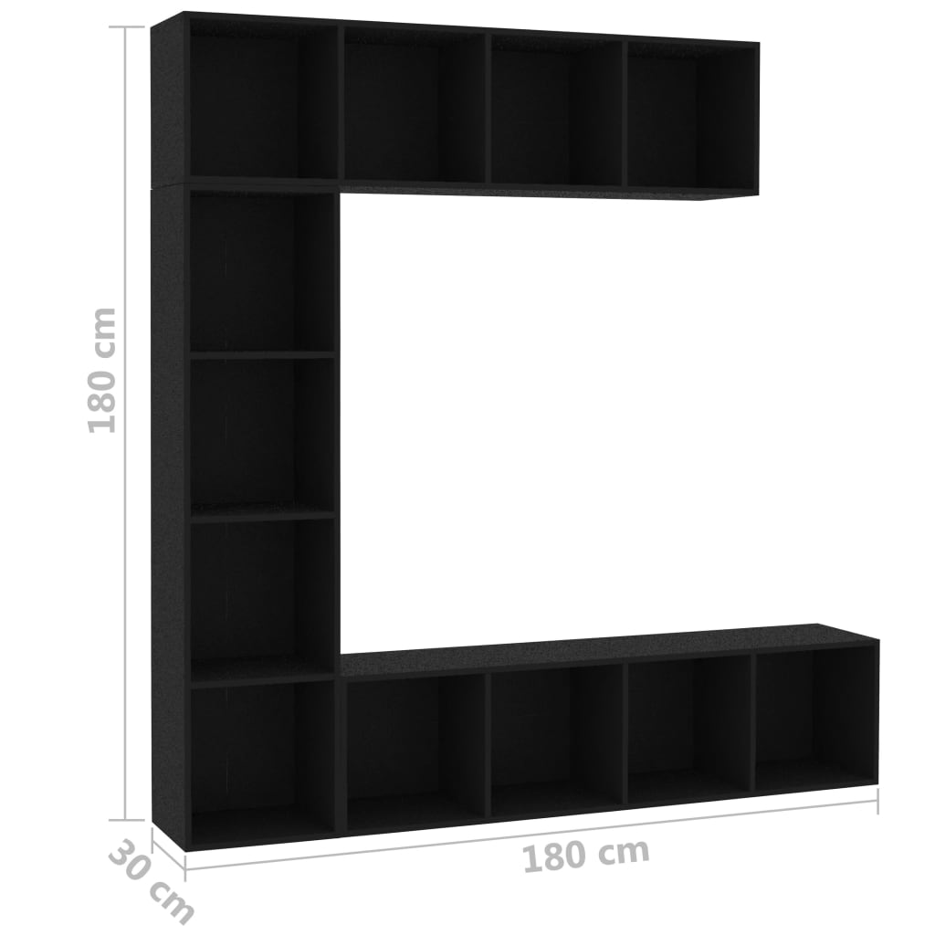 Ensemble bibliothèque/meuble TV 3 pièces, noir, 180 x 30 x 180 cm
