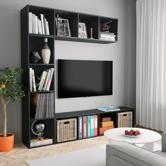 Ensemble bibliothèque/meuble TV 3 pièces, noir, 180 x 30 x 180 cm
