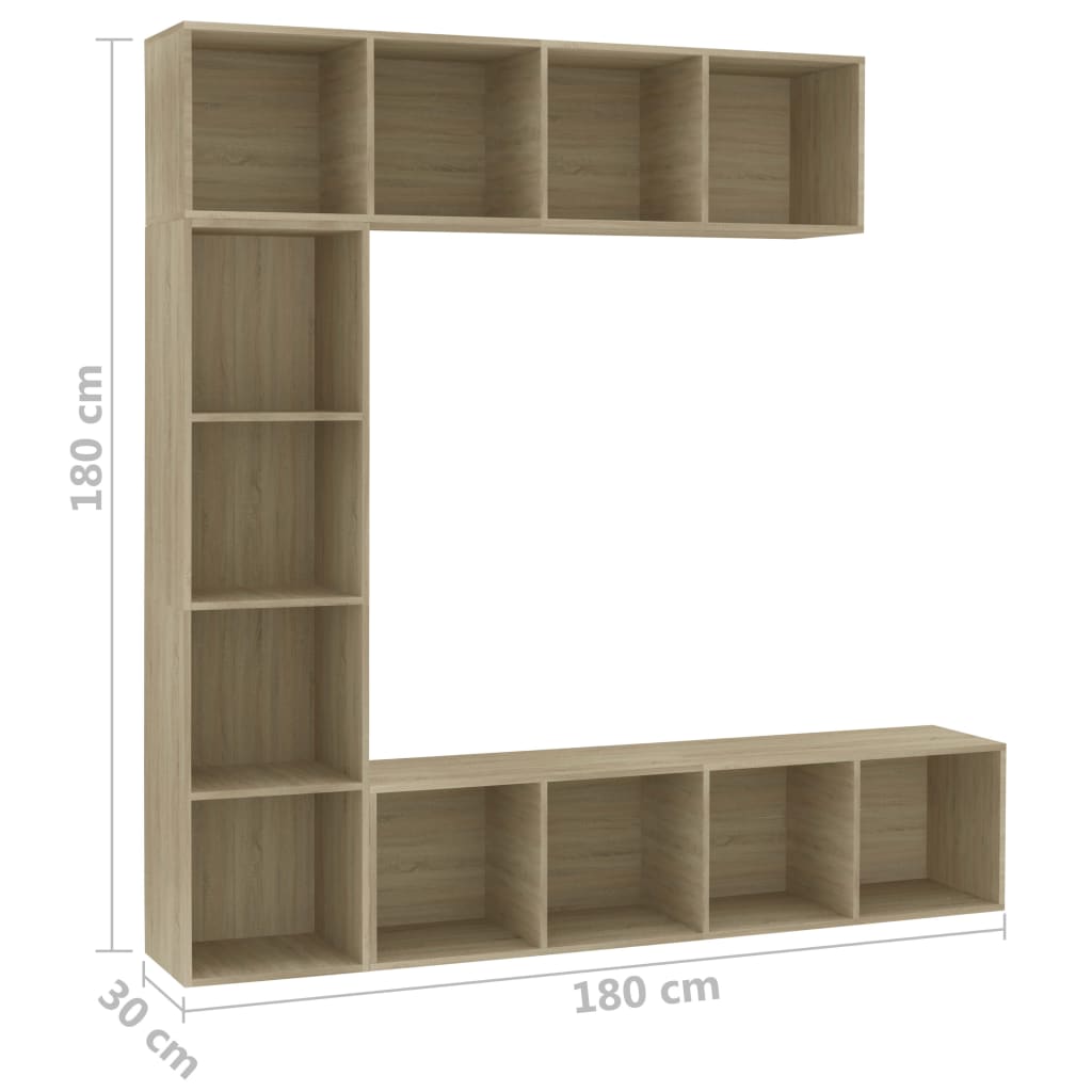 Ensemble bibliothèque/meuble TV 3 pièces chêne Sonoma 180x30x180 cm