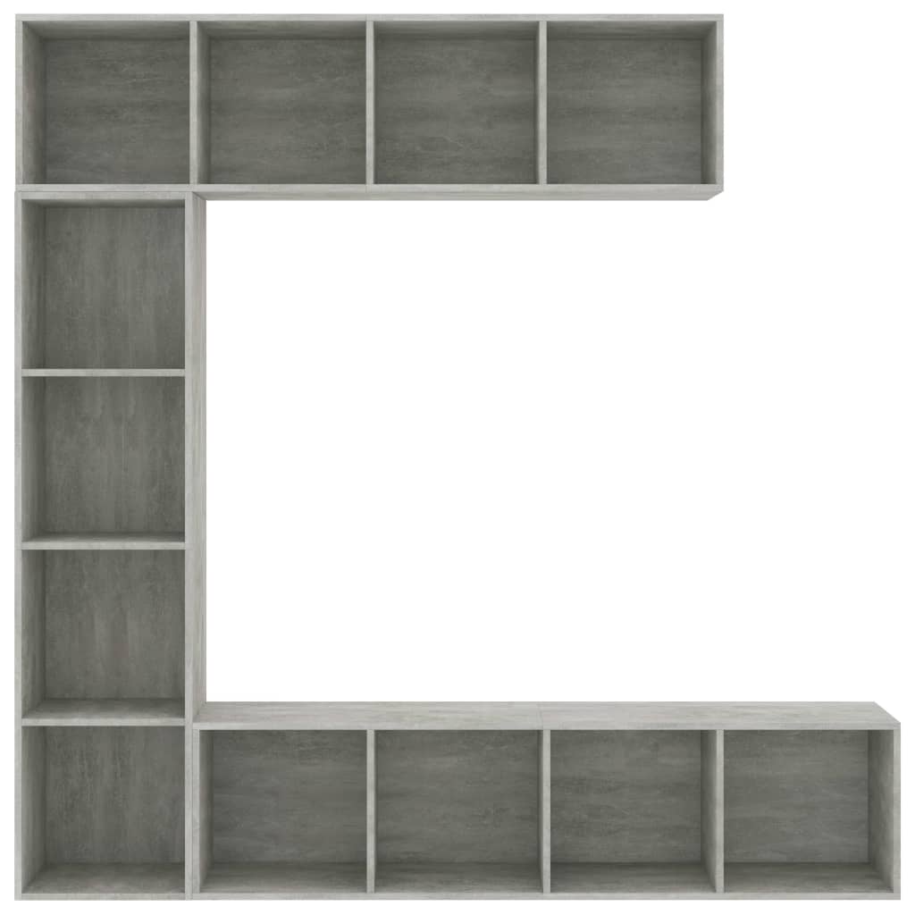 Ensemble bibliothèque/meuble TV 3 pièces, gris béton, 180 x 30 x 180 cm