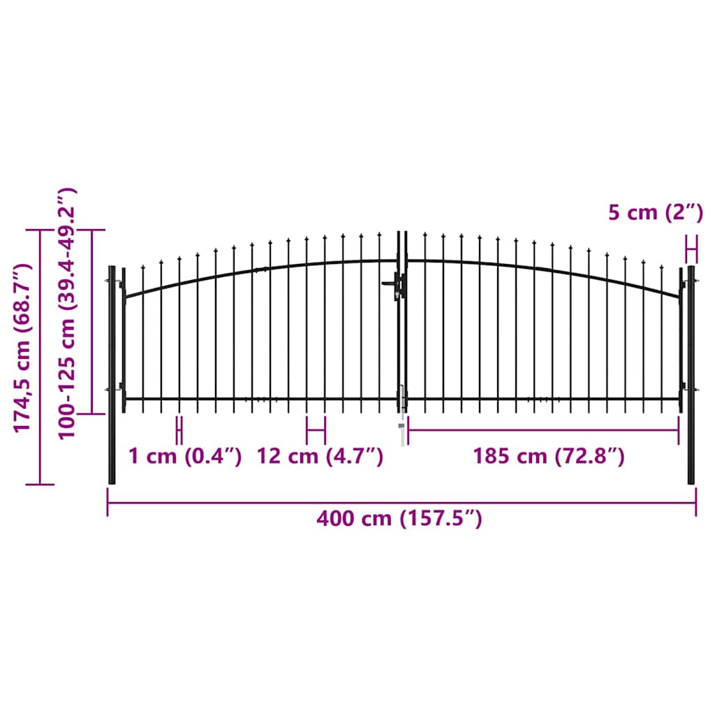 Doppeltür-Gartentor Woerden mit Speerspitze 400 x 174,5 cm