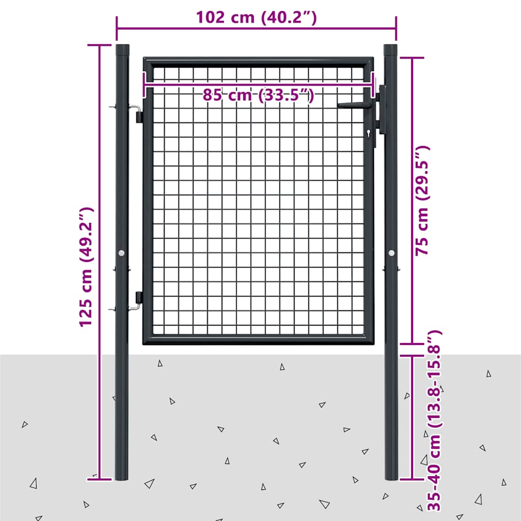 Maschen-Gartentor verzinkter Stahl 100 x 75 cm Grau