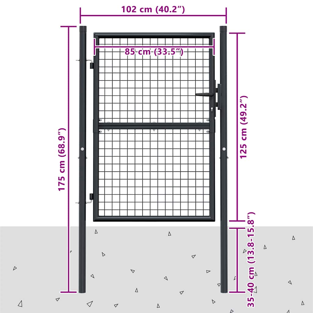 Maschen-Gartentor verzinkter Stahl 100 x 125 cm Grau