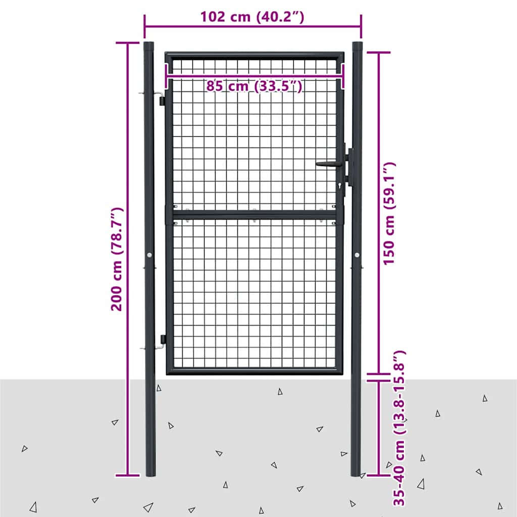 Maschen-Gartentor verzinkter Stahl 100 x 150 cm Grau