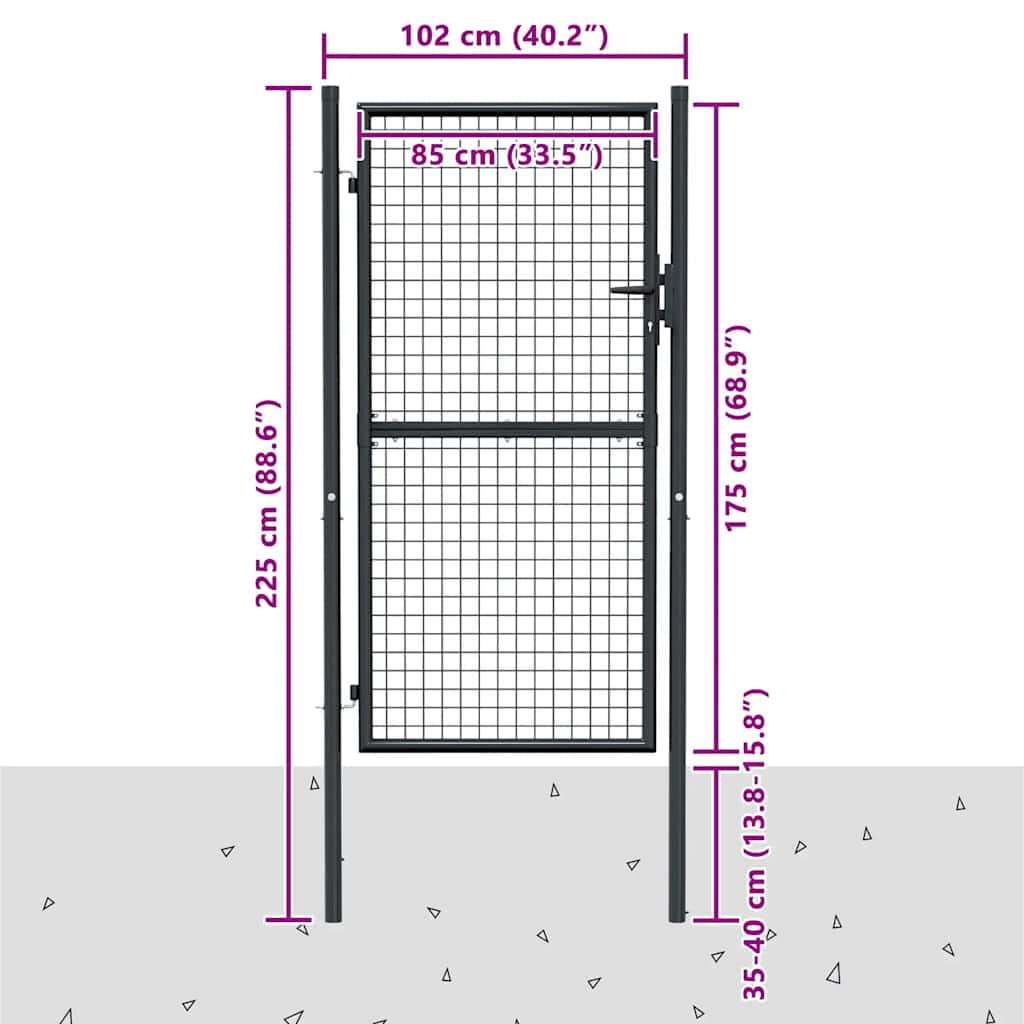 Maschen-Gartentor verzinkter Stahl 100 x 175 cm Grau
