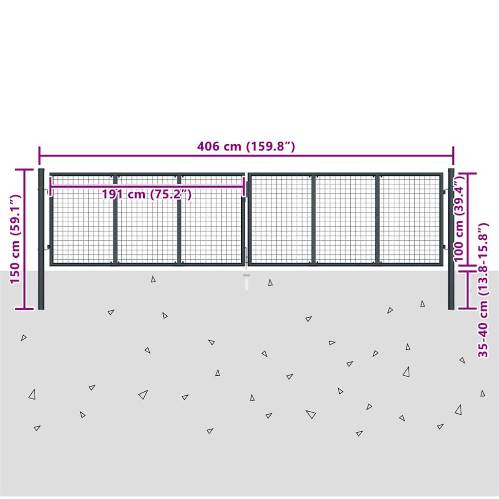 Maschen-Gartentor verzinkter Stahl 400 x 100 cm Grau