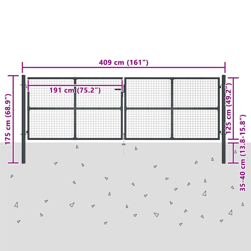 Maschen-Gartentor verzinkter Stahl 400 x 125 cm Grau