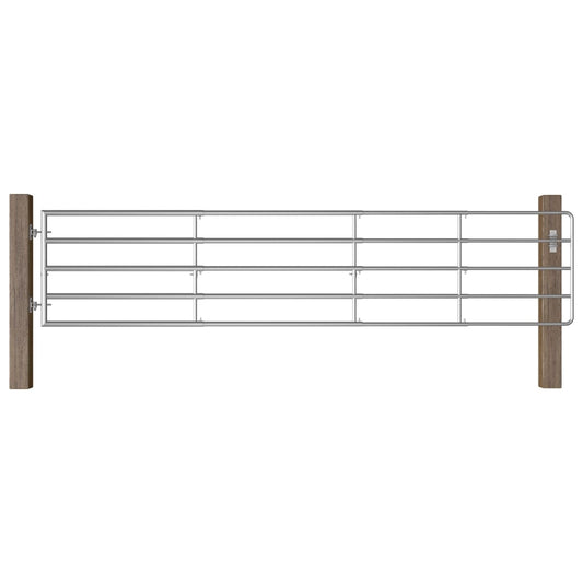 5-Rohre-Weidetor Stahl (150-400)×90 cm Silbern