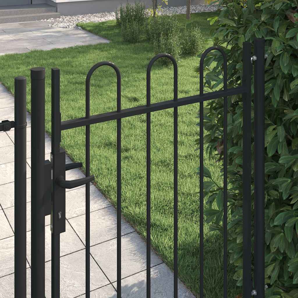 Zauntor Einzelflügel Gewölbte Spitze Stahl 1 x 1,2 m Schwarz