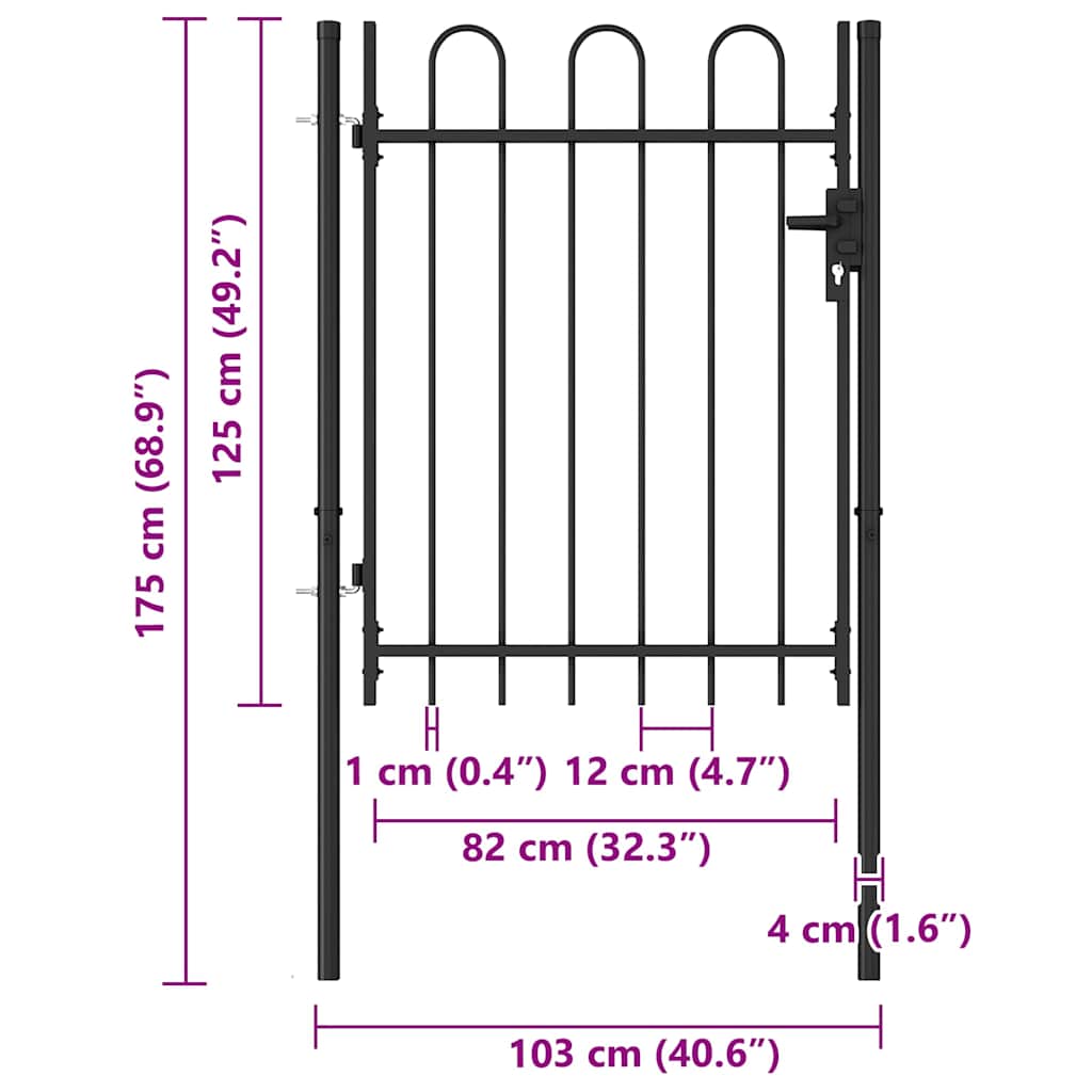 Zauntor Einzelflügel Gewölbte Spitze Stahl 1 x 1,2 m Schwarz