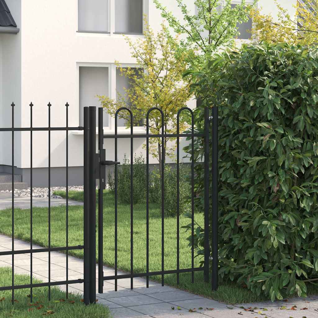 Zauntor Einzelflügel Gewölbte Spitze Stahl 1 x 1,2 m Schwarz