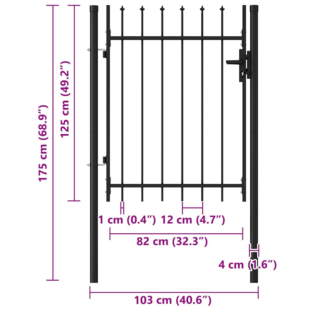 Zauntor Einzelflügel mit Speerspitzen Stahl 1 x 1,2 m Schwarz
