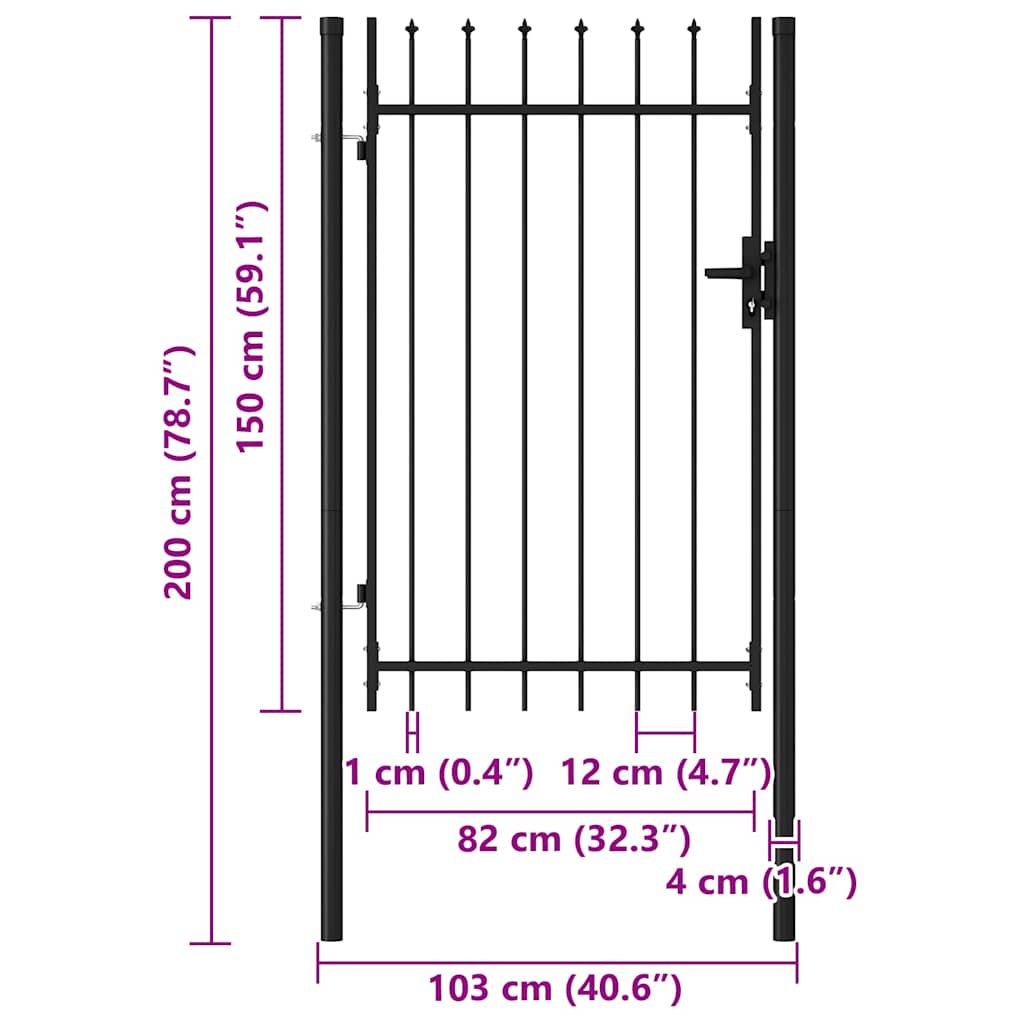 Zauntor Einzelflügel mit Speerspitzen Stahl 1 x 1,5 m Schwarz