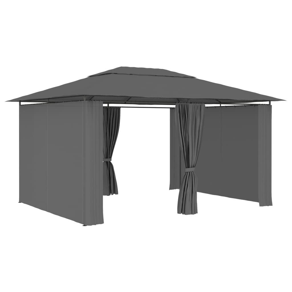 Gartenpavillon mit Vorhängen 4 x 3 m Anthrazit