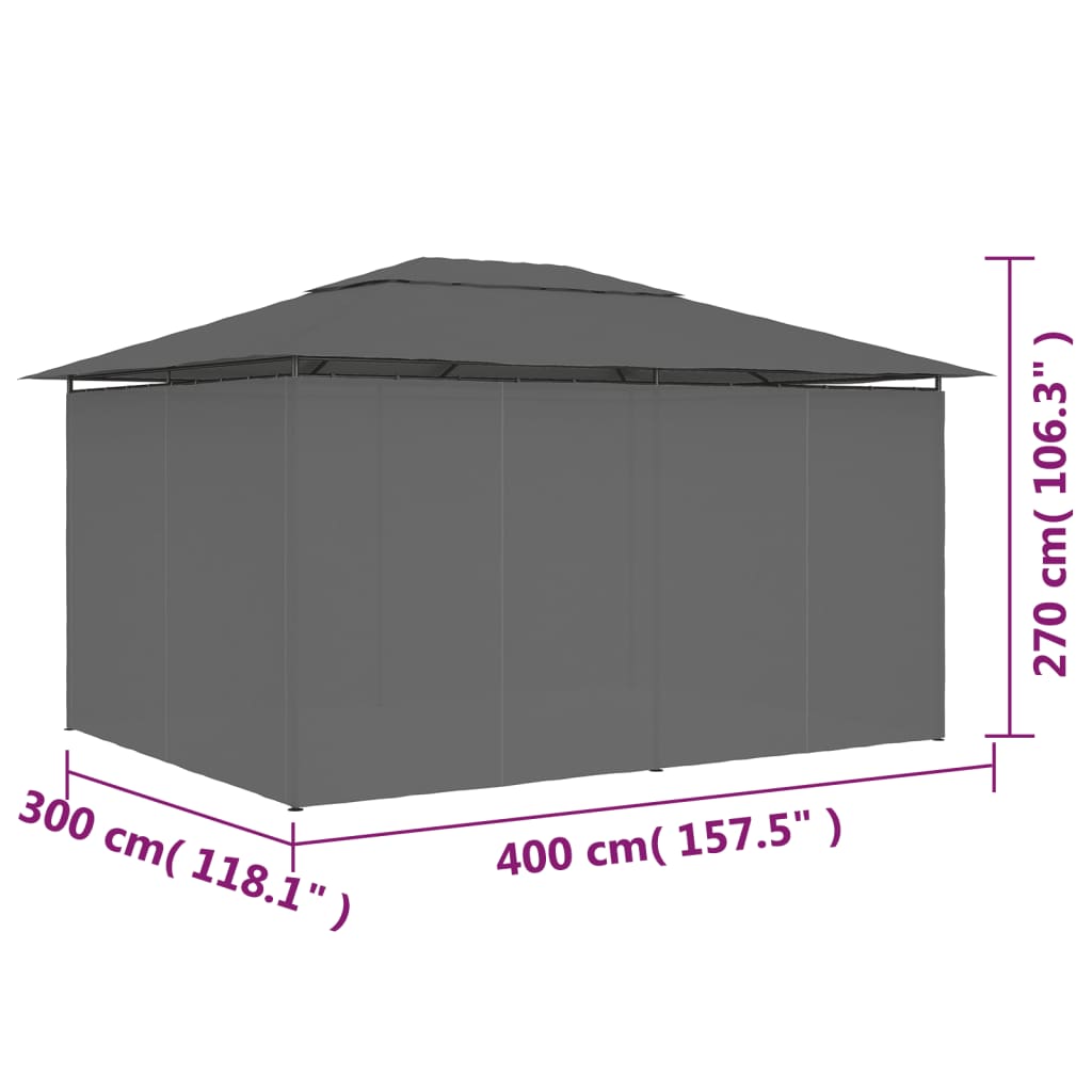 Pavillon de jardin avec rideaux 4 x 3 m anthracite