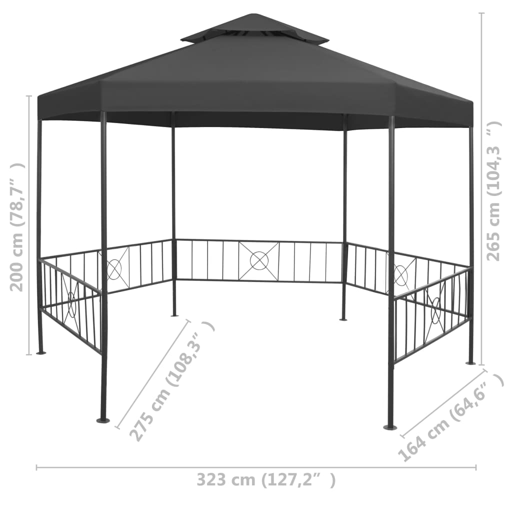 Pavillon de jardin 323x275x265 cm anthracite