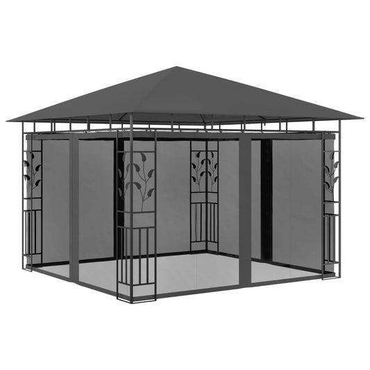 Pavillon mit Moskitonetz 3x3x2,73 m Anthrazit 180 g/m²