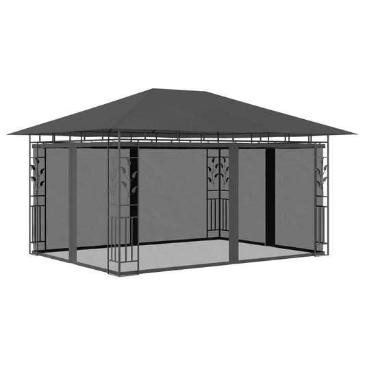 Pavillon mit Moskitonetz 4x3x2,73 m Anthrazit 180 g/m²